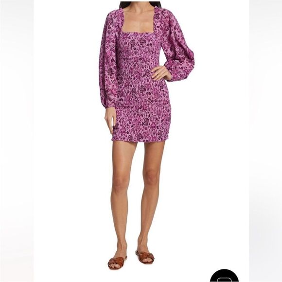 Free People Womens Smock It To Me Smocked Floral Mini Dress In Azalea Combo S - Picture 7 of 15